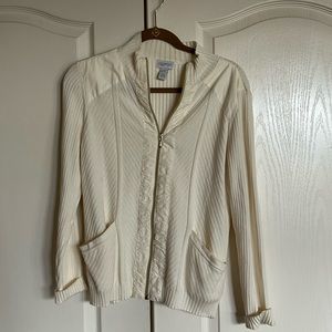Zenergy by Chico’s ivory knit sweater zip jacket size 1 Medium pockets!!
